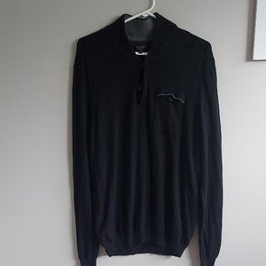 Ted Baker Wool N Cashmere Blend Black Men's Sweater with Button Detail